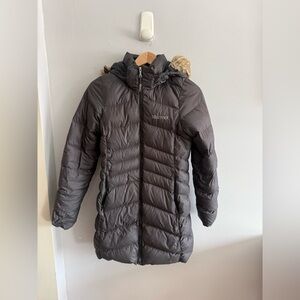 Marmot 700 Fill Down Parka Coat Faux Fur Hood Black XS Winter Jacket